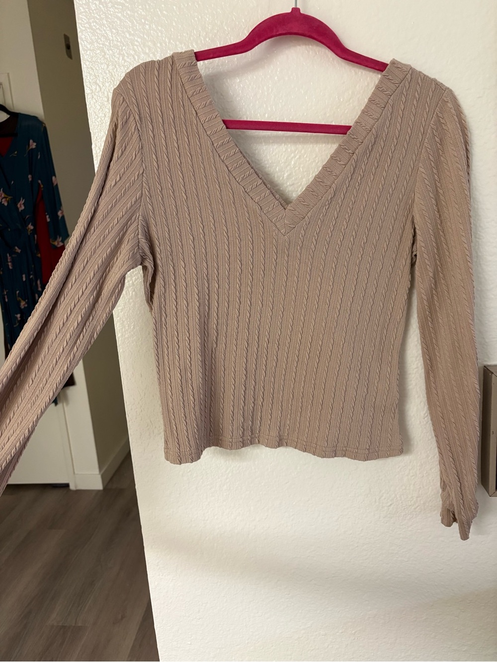 V-Neck Long Sleeve Ribbed Sweater - Picture 2 of 3